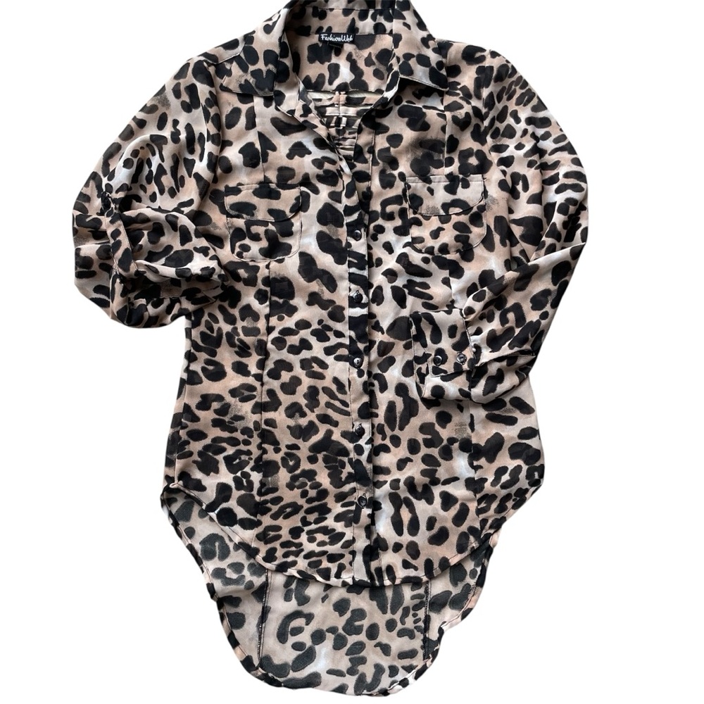 Leopard Print Button-Up Blouse Size S Animal print